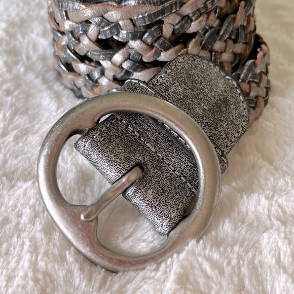 Linea Pelle (Anthropologie) Woven Leather Belt (L) Distressed Metallic - Picture 1 of 13